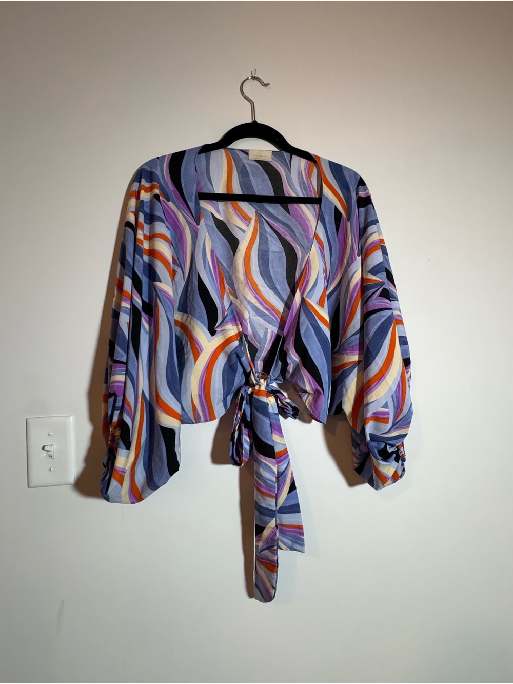 Tie-Front Wavy Stripe Blouse in Purple Multicolor